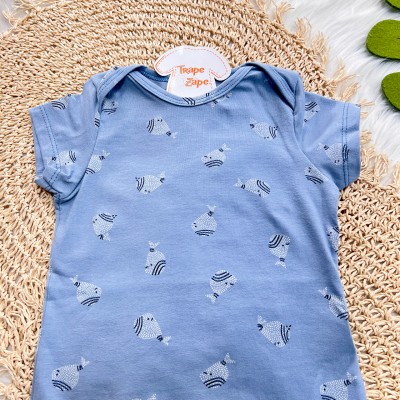 Body Manga Curta Peixinhos - Azul